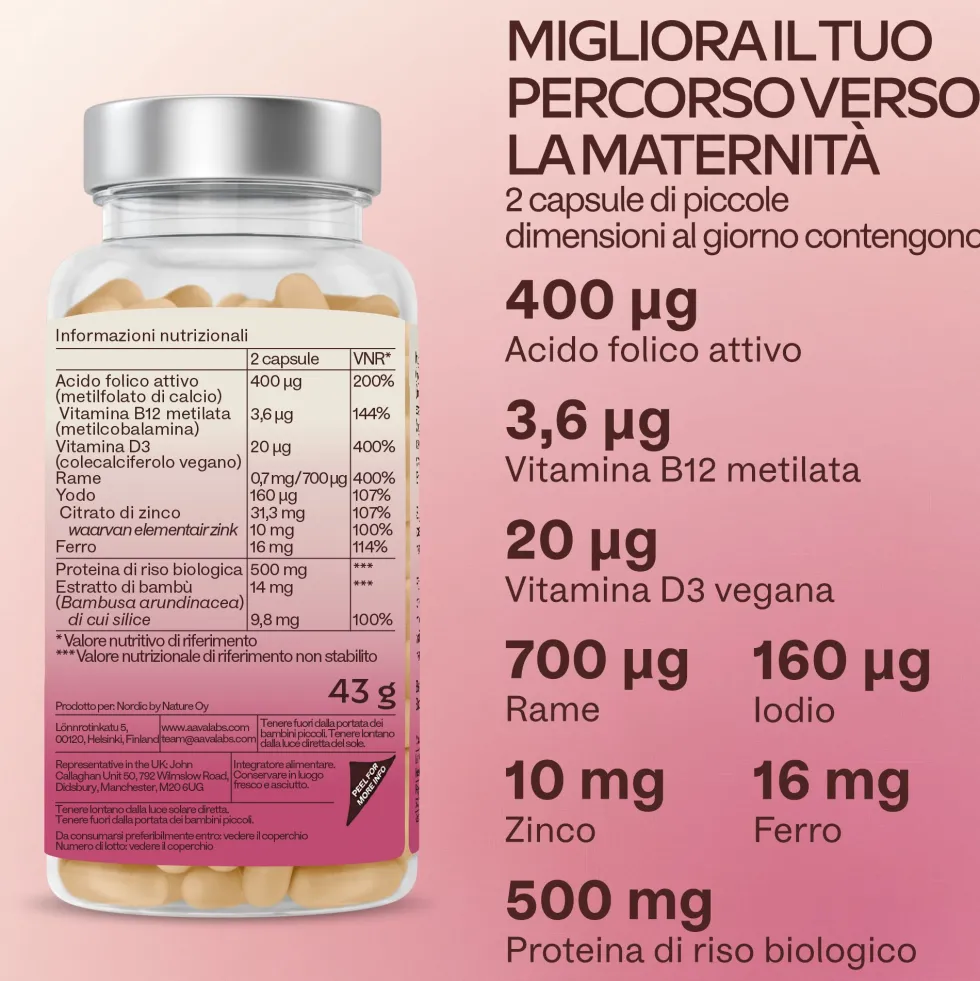 Aavalabs Acido Folico 400 μg | Per gravidanza e maternità | 120 capsule