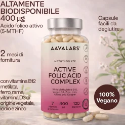 Aavalabs Acido Folico 400 μg | Per gravidanza e maternità | 120 capsule
