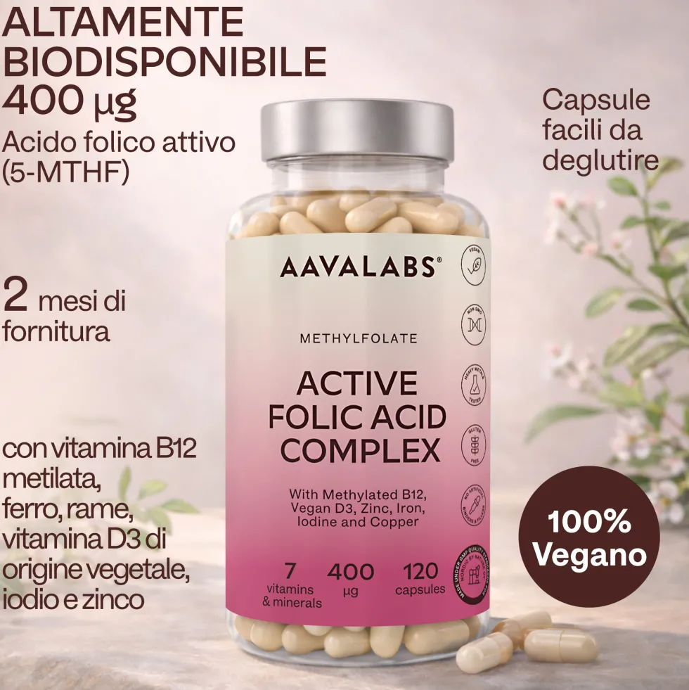 Aavalabs Acido Folico 400 μg | Per gravidanza e maternità | 120 capsule