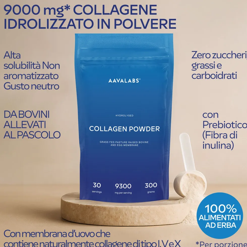 Aavalabs Collagene in Polvere | 9300 mg | Tipo I, III, V e X