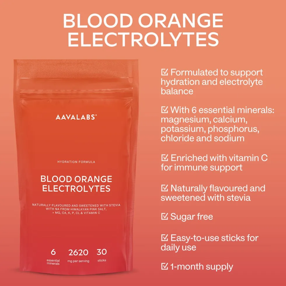 Aavalabs Elettroliti Arancia Rossa | Magnesio, Potassio e Vitamina C | Stick Senza Zuccheri