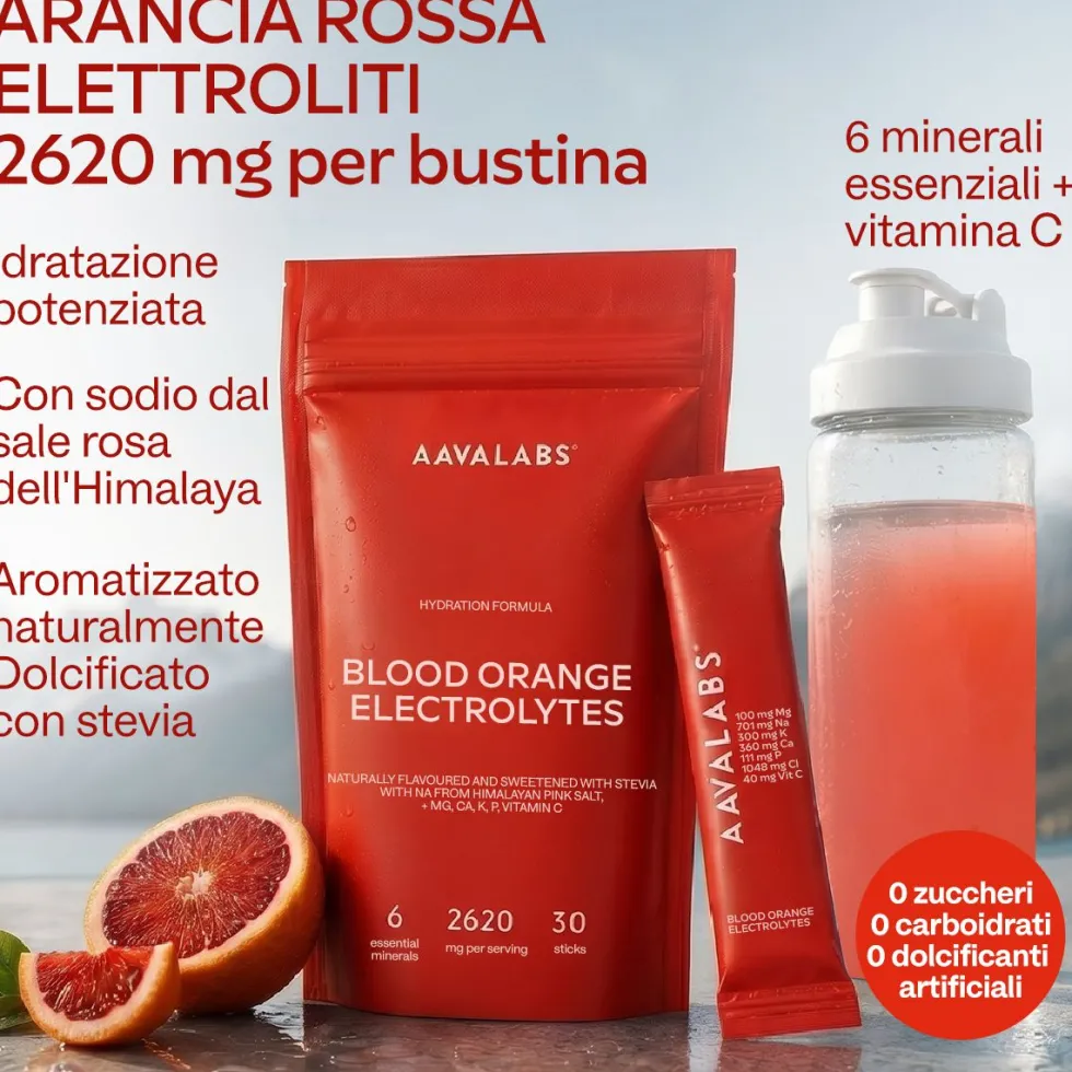 Aavalabs Elettroliti Arancia Rossa | Magnesio, Potassio e Vitamina C | Stick Senza Zuccheri