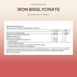 Aavalabs Ferro Bisglicinato e Vitamina C | Alto dosaggio, vegano | Scorta 4 mesi
