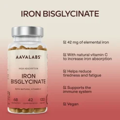 Aavalabs Ferro Bisglicinato e Vitamina C | Alto dosaggio, vegano | Scorta 4 mesi