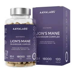 Aavalabs Lion's Mane (Hericium Erinaceus) 18.000 mg, 30:1 | Reishi e Cordyceps | Scorta per 4 mesi