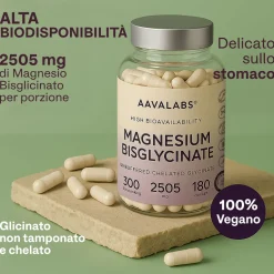 Aavalabs Magnesio Bisglicinato | Alto dosaggio 2505 mg, vegano | 180 capsule