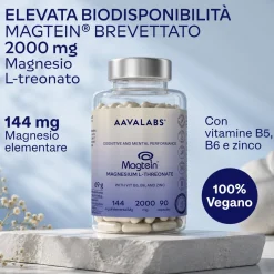 Aavalabs Magnesio L-Treonato | Magtein® Brevettato 2000 mg | Con Zinco e Vitamine B5/B6