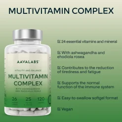 Aavalabs multivitaminico vegano 120cps | 25 vitamine e minerali | qualità premium i senza additivi