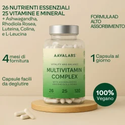 Aavalabs multivitaminico vegano 120cps | 25 vitamine e minerali | qualità premium i senza additivi