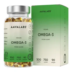 Aavalabs Omega 3 Vegano da Alghe | 750 mg DHA + 300 mg EPA | Forma TG | 90 Capsule