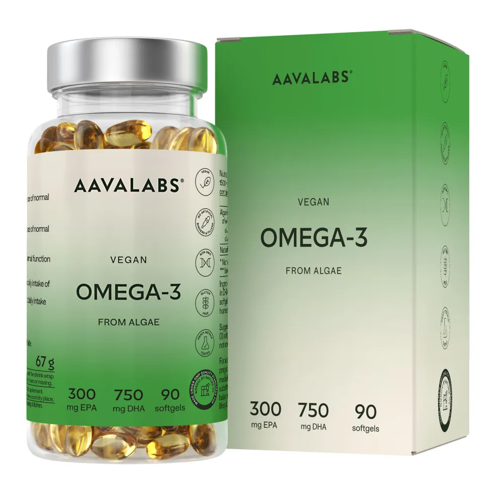 Aavalabs Omega 3 Vegano da Alghe | 750 mg DHA + 300 mg EPA | Forma TG | 90 Capsule