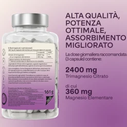 Aavalabs Tri-Magnesio Citrato 2400 mg | Alta biodisponibilità, vegano | 180 capsule