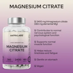 Aavalabs Tri-Magnesio Citrato 2400 mg | Alta biodisponibilità, vegano | 180 capsule