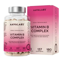 Aavalabs Vitamina B Complex Vegano | Ad alto dosaggio, con B12, B6, B1, B9... | Scorta 6 mesi