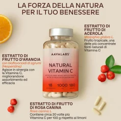 Aavalabs Vitamina C Naturale 1.000 mg da Estratto di Frutta | Assorbimento Potenziato | 100% Vegana
