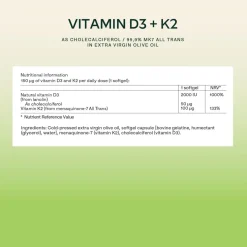 Aavalabs Vitamina D3 K2 | 2000 UI D3 + 100 µg K2 MK-7 All-Trans | Olio d'Oliva | 180 Softgel