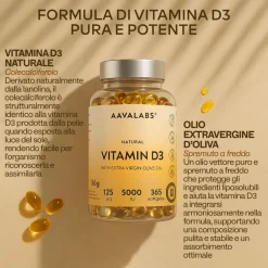 Aavalabs Vitamina D3 5000 UI | Immunità, ossa, muscoli | Scorta lunga