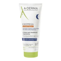 A-Derma Exomega Control Crema Notte emolliente ristrutturante, Lenisce la sensazione di prurito, aiuta a ritrovare il sonno, Pelle secca a tendenza atopica, 200ml