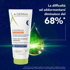 A-Derma Exomega Control Crema Notte emolliente ristrutturante, Lenisce la sensazione di prurito, aiuta a ritrovare il sonno, Pelle secca a tendenza atopica, 200ml