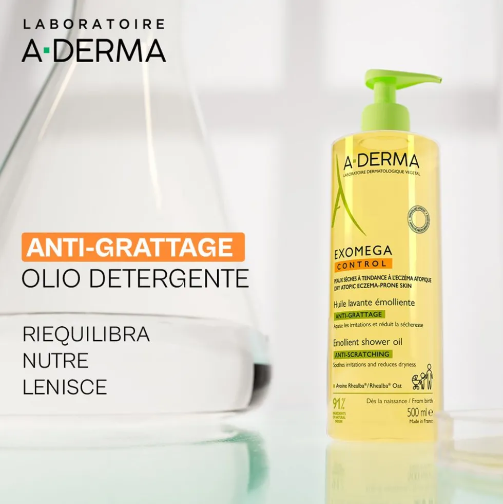 A-Derma Exomega Control Olio Lavante Emolliente Anti-grattage 500ml - Pelle secca a tendenza atopica, prurito
