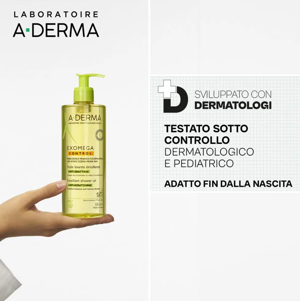 A-Derma Exomega Control Olio Lavante Emolliente Anti-grattage 500ml - Pelle secca a tendenza atopica, prurito