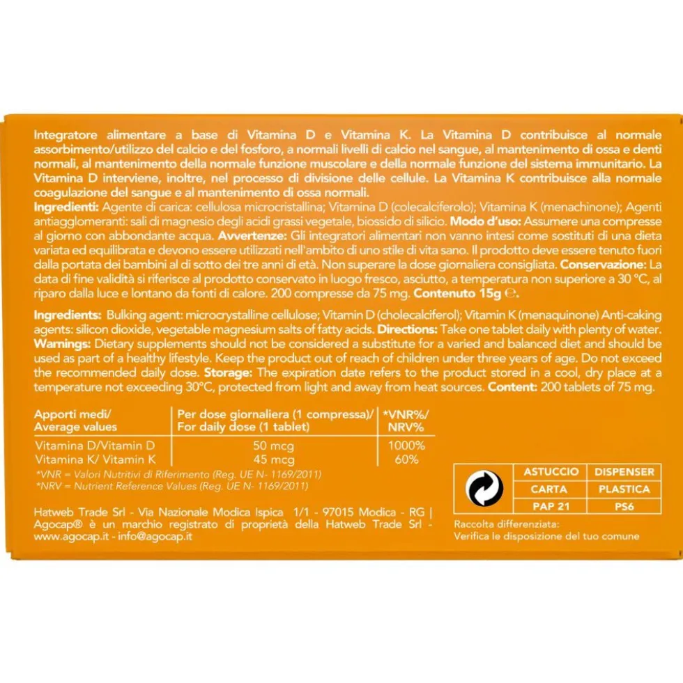 agocap - Vitamina D3-K2 per il Benessere di Ossa e Sistema Immunitario