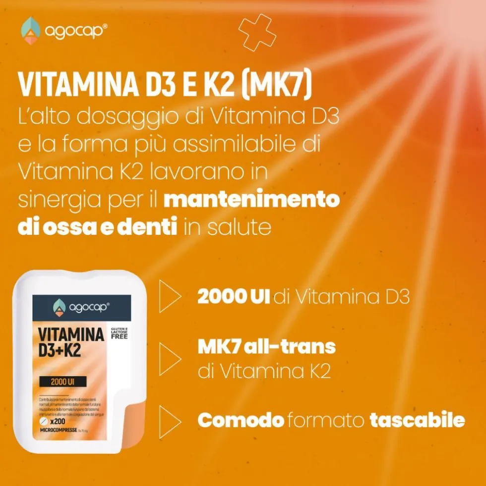agocap - Vitamina D3-K2 per il Benessere di Ossa e Sistema Immunitario