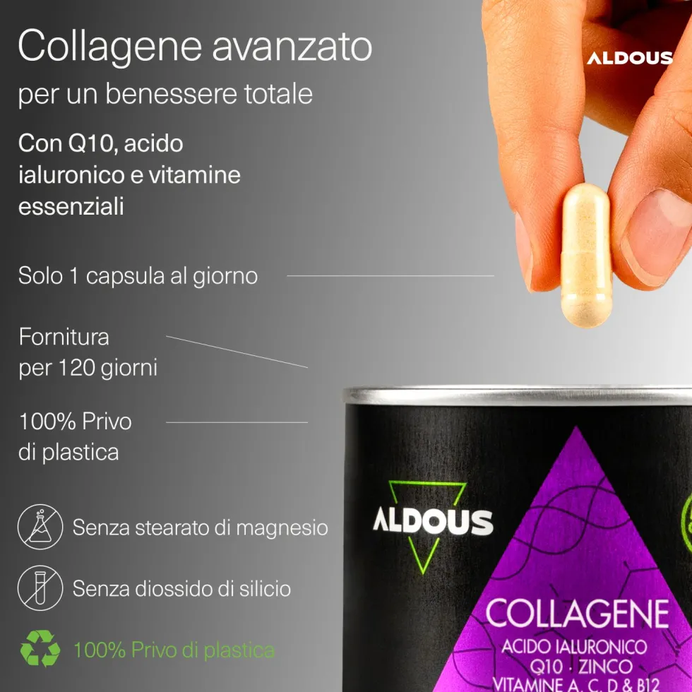 Aldous - Collagene Idrolizzato con Acido Ialuronico - Capelli, Pelle, Ossa, Muscoli