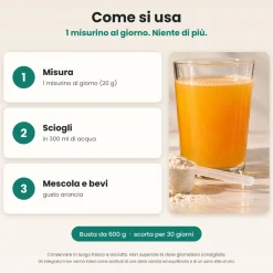 ALL IN ONE Integratore 50 Ingredienti con Collagene, Q10, Creatina e Vitamine - Gusto Arancia, 600 g