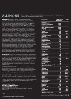 ALL IN ONE Integratore 50 Ingredienti con Collagene, Q10, Creatina e Vitamine - Gusto Arancia, 600 g