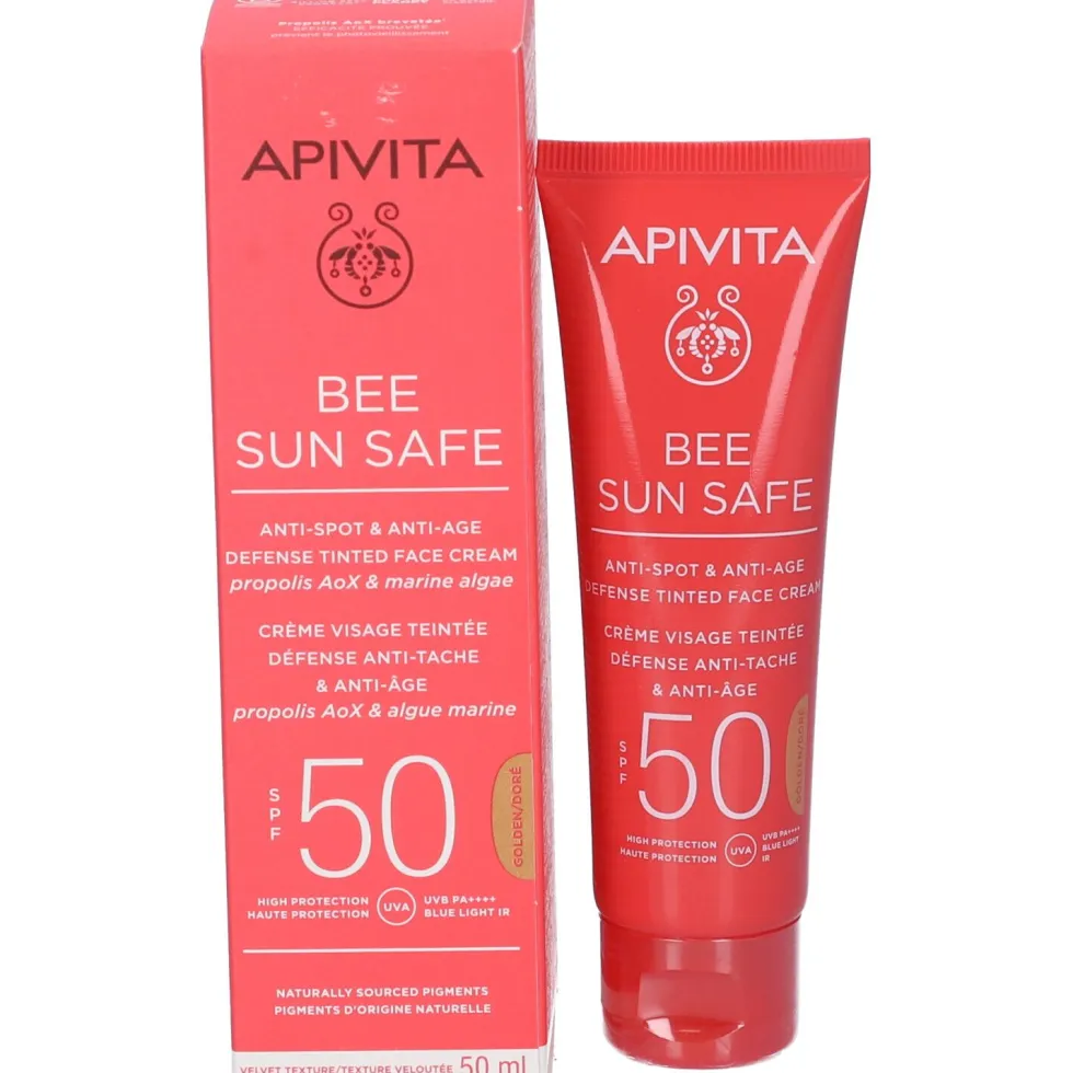 Apivita Bee Sun Safe Crema Viso Colorata Anti-Macchie e Anti-AgeSPF50 - tonalità Dorata