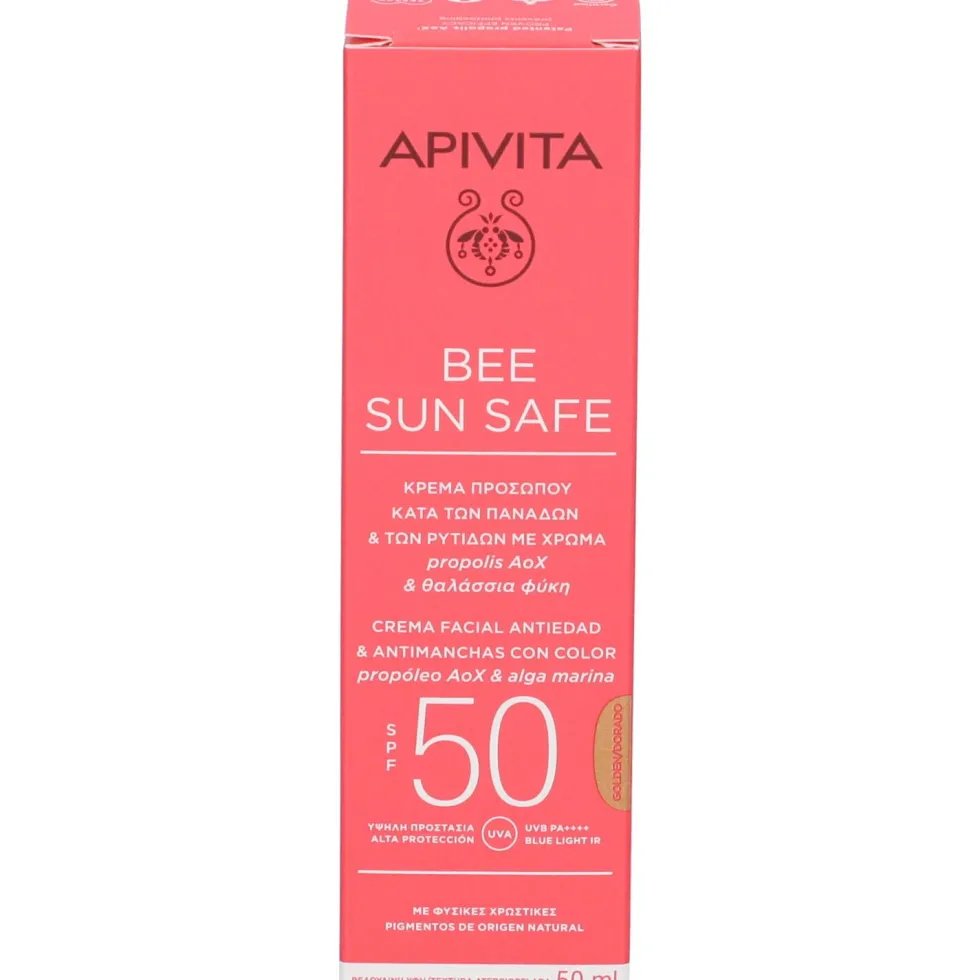 Apivita Bee Sun Safe Crema Viso Colorata Anti-Macchie e Anti-AgeSPF50 - tonalità Dorata