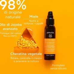 Apivita Keratin Repair Olio Termoprotettore e Riparatoratore, capelli danneggiati, anti-crespo
