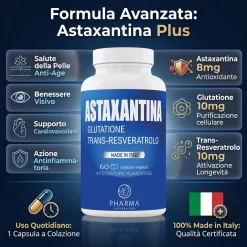 Astaxantina 8 mg Integratore con Resveratrolo e Glutatione (Haematococcus Pluvialis)