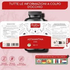 Astaxantina Pura dall’alga Haematococcus pluvialis, 8mg per perla - RAIBU