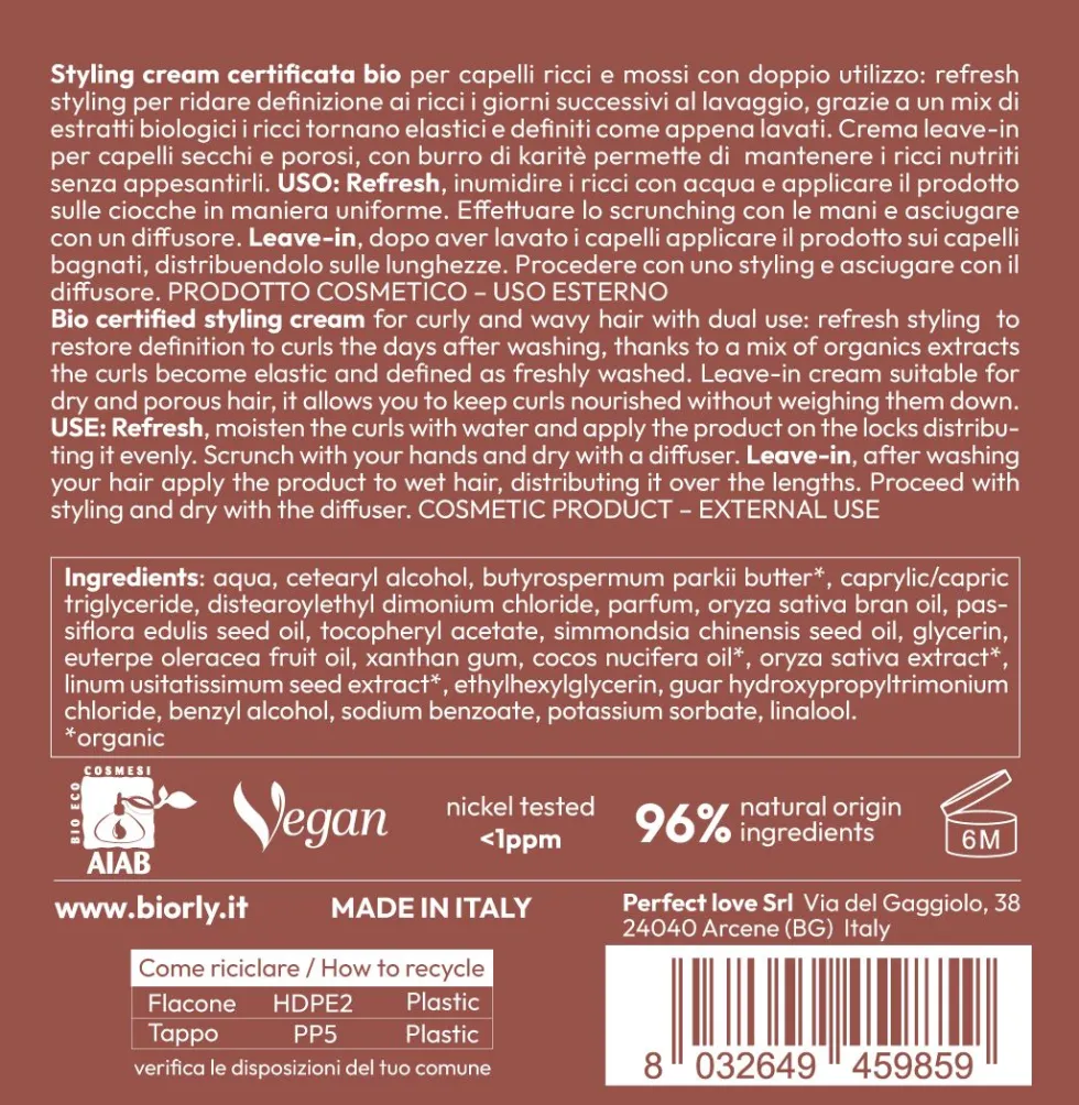 Biorly - Keep Calm And Curly On - STYLING per CAPELLI RICCI - Certificato BIO