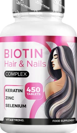 Biotina - Integratore per Capelli e Unghie, Fornitura 15 Mesi, con Cheratina e Zinco | Vitastrong
