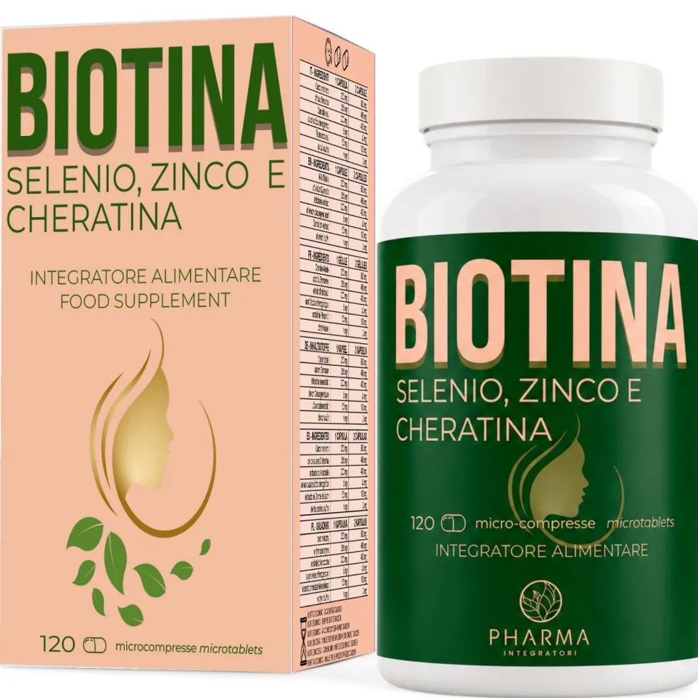 Biotina 450 mcg 900% RDA - Integratore per capelli e unghie con Cheratina, Zinco e Selenio