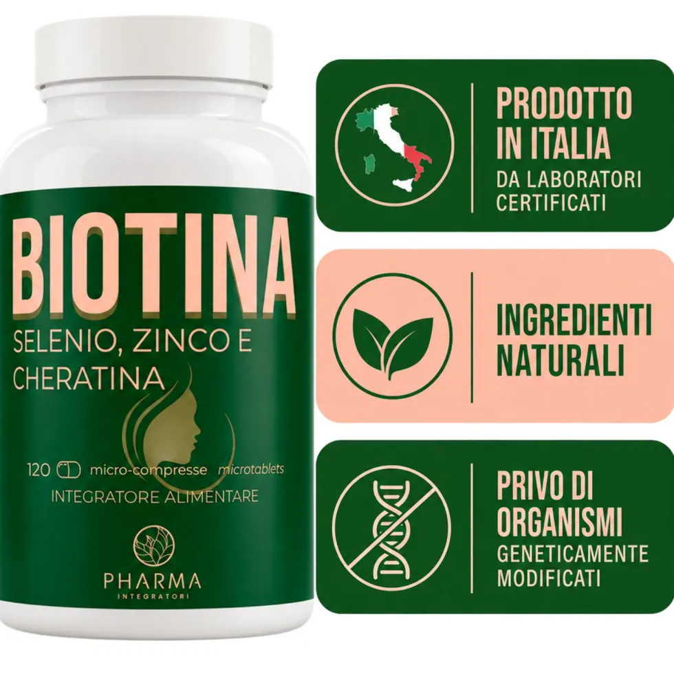 Biotina 450 mcg 900% RDA - Integratore per capelli e unghie con Cheratina, Zinco e Selenio