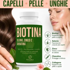 Biotina 450 mcg 900% RDA - Integratore per capelli e unghie con Cheratina, Zinco e Selenio