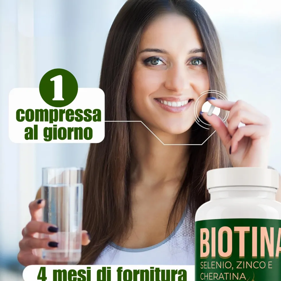 Biotina 450 mcg 900% RDA - Integratore per capelli e unghie con Cheratina, Zinco e Selenio