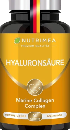 Capsule di acido ialuronico Nutrimea ad alto dosaggio – collagene marino con vitamina C e vitamina A