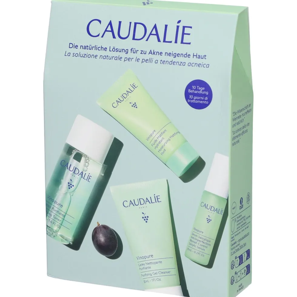 Caudalie Vinopure Starter Kit Gel Detergente + Lozione Purificante + Siero Salicilico + Fluido Idratante