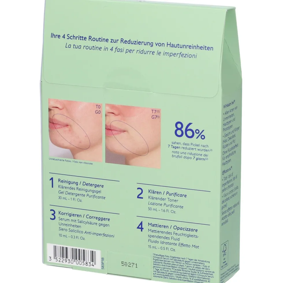 Caudalie Vinopure Starter Kit Gel Detergente + Lozione Purificante + Siero Salicilico + Fluido Idratante