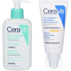 CeraVe Schiuma Detergente Seboregolatrice Viso e Corpo, Per Pelli da Normali a Grasse, 236 ml + CeraVe Crema Viso Idratante SPF30, Per Pelle da Normale a Secca, Idrata e Protegge in un solo Step, 52 ml