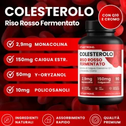 Colesterolo Lipid Complex – Scorta 3 Mesi | Riso Rosso Fermentato, Monacolina K, Q10 | Vitastrong