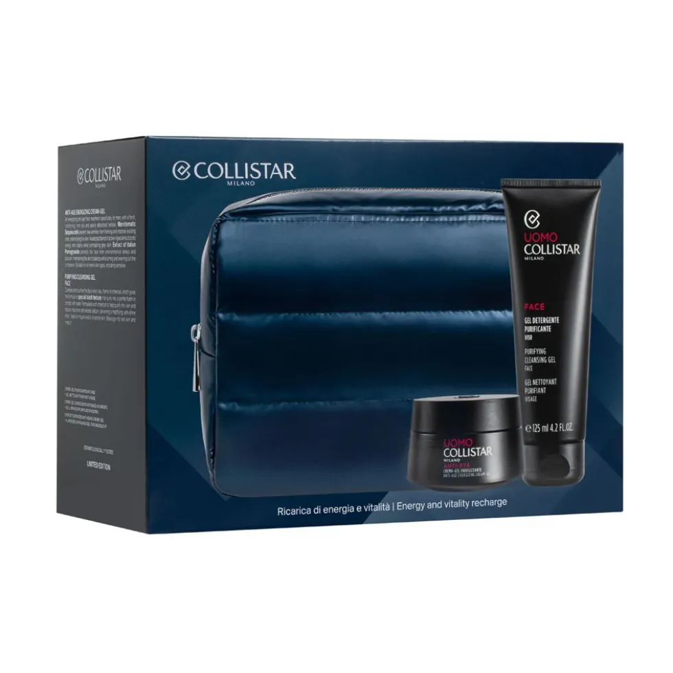 Collistar Cofanetto Crema-Gel Energizzante Anti-Età 50ml + Gel Detergente Purificante Viso 125ml + Pochette