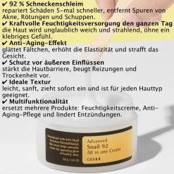 COSRX Advanced Snail 92 Crema Tutto In Uno Acido Ialuronico Antirughe Bava di Lumaca