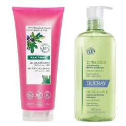 Ducray Shampoo dermo-protettivo Extra-Delicato + Klorane Gel Doccia Nutritivo al Cupuaçu BIO Profumo Foglie di Fico