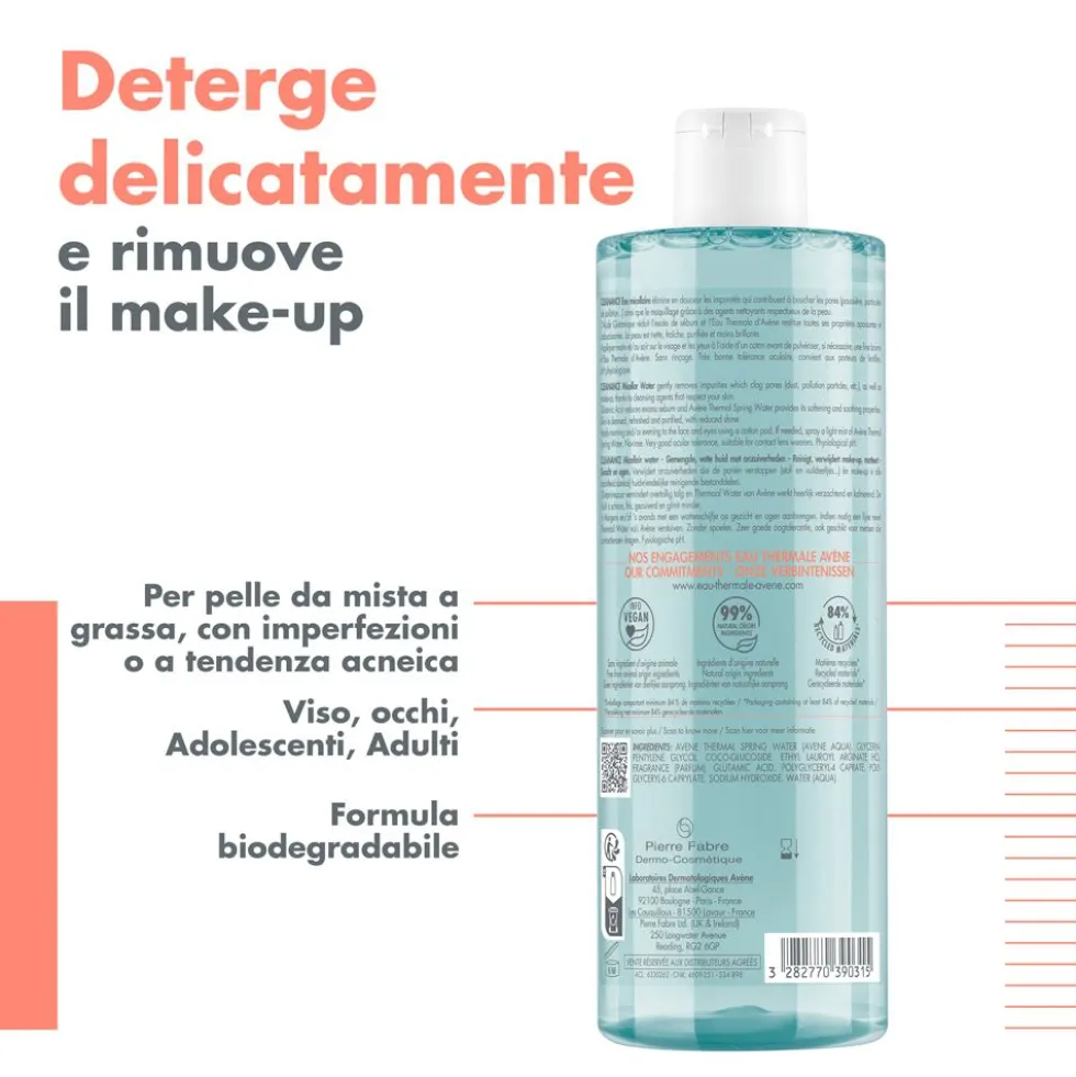 Eau Thermale Avène Cleanance Acqua Micellare Detergente Opacizzante, Pelle mista grassa a tendenza acneica, 400ml